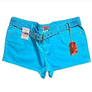 💥No Boundaries Turquoise Jean Shorts W/Belt. Women's Plus Size: W19x02L. NWOT.